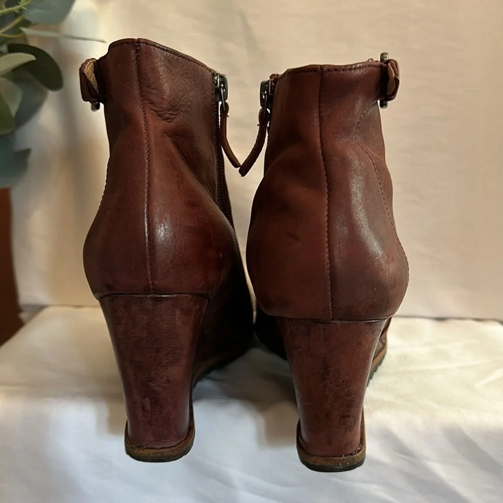 Anthropologie | Biala | distressed | burgundy brown | wedge | 39M/8 | booties - Picture 12 of 16